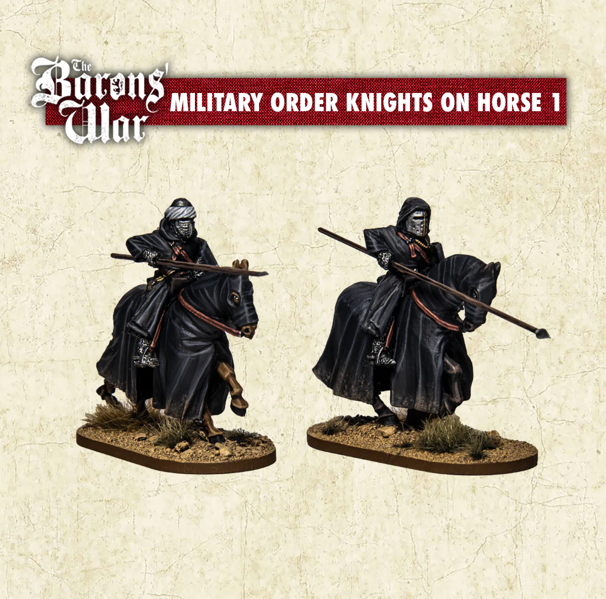 Footsore Miniatures Barons War OTR03 Military Order Knights on horse 1