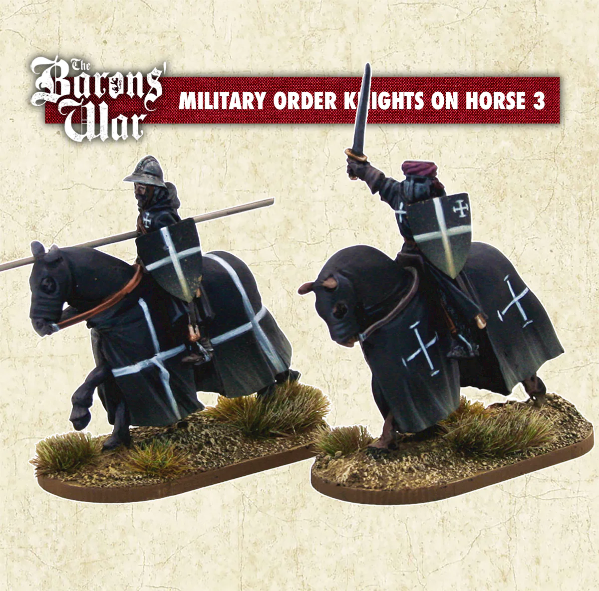 Footsore Miniatures Barons War OTR21 Military Order Knights on horse 3