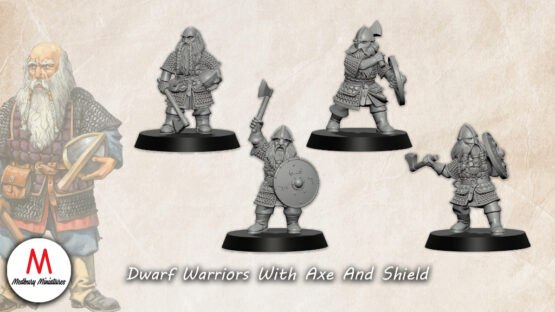 Medbury Miniatures: Dwarven Warriors With Axe And Shield (4)