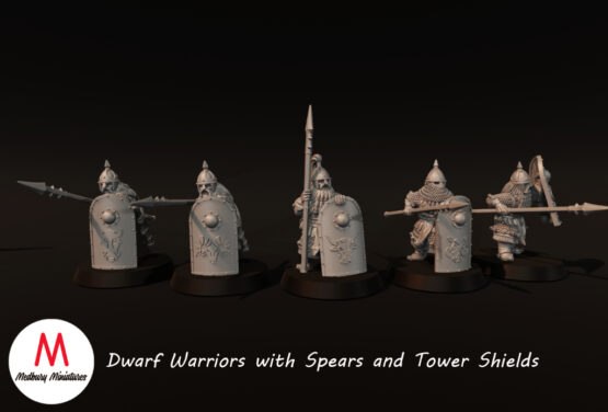 Medbury Miniatures: Dwarven Warriors with Spears and Tower Shields (5)
