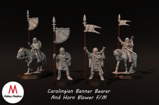 Medbury Miniatures: Carolingian Banner and Hornblower (mounted & on foot) (4)