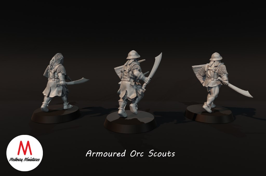 Medbury Miniatures: Armoured Orc Scouts with Sword and Shield (3) - Image 2