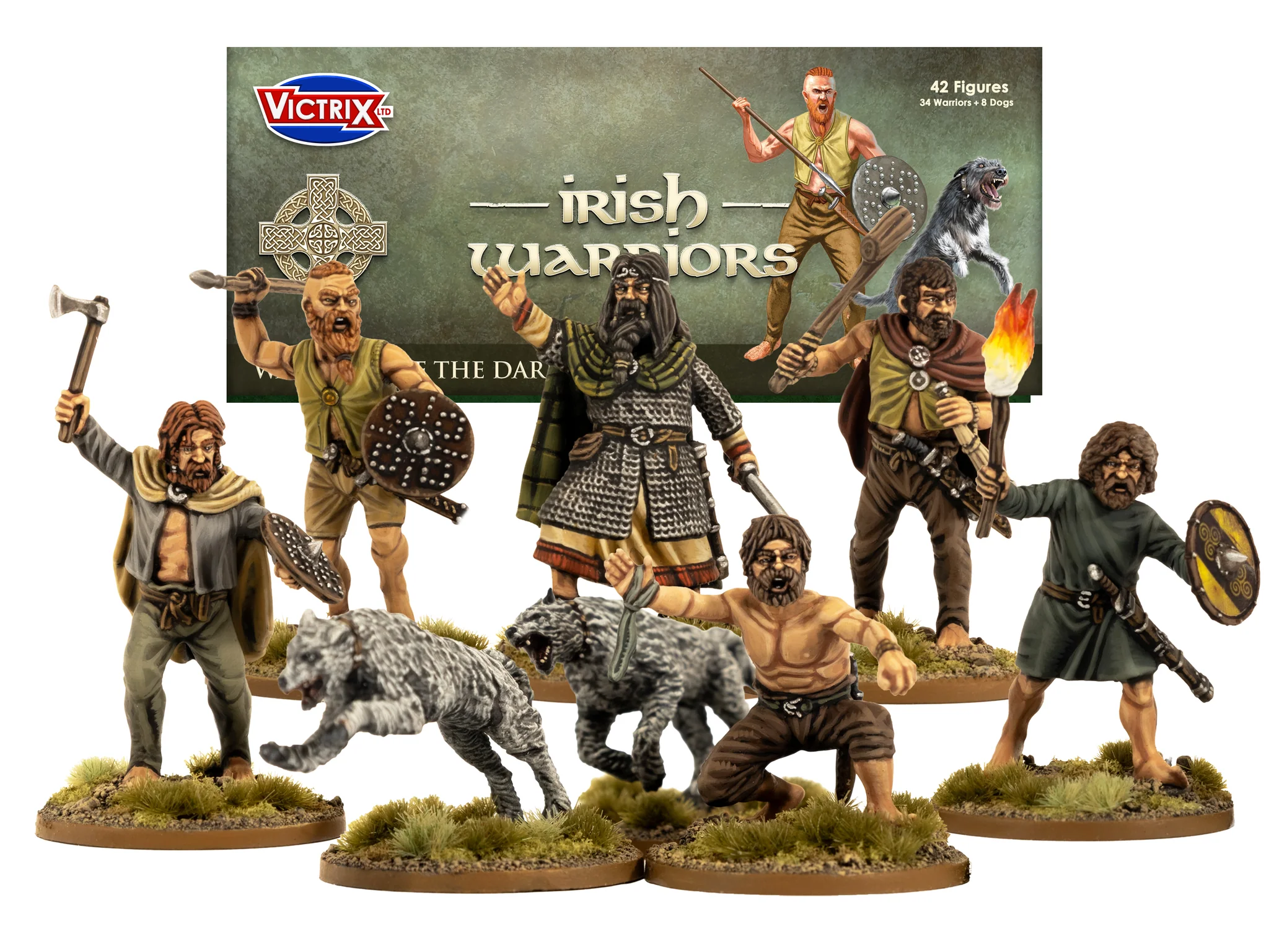 Victrix Miniatures: Dark Age Irish & Dogs (34 Warriors & 8 Dogs)